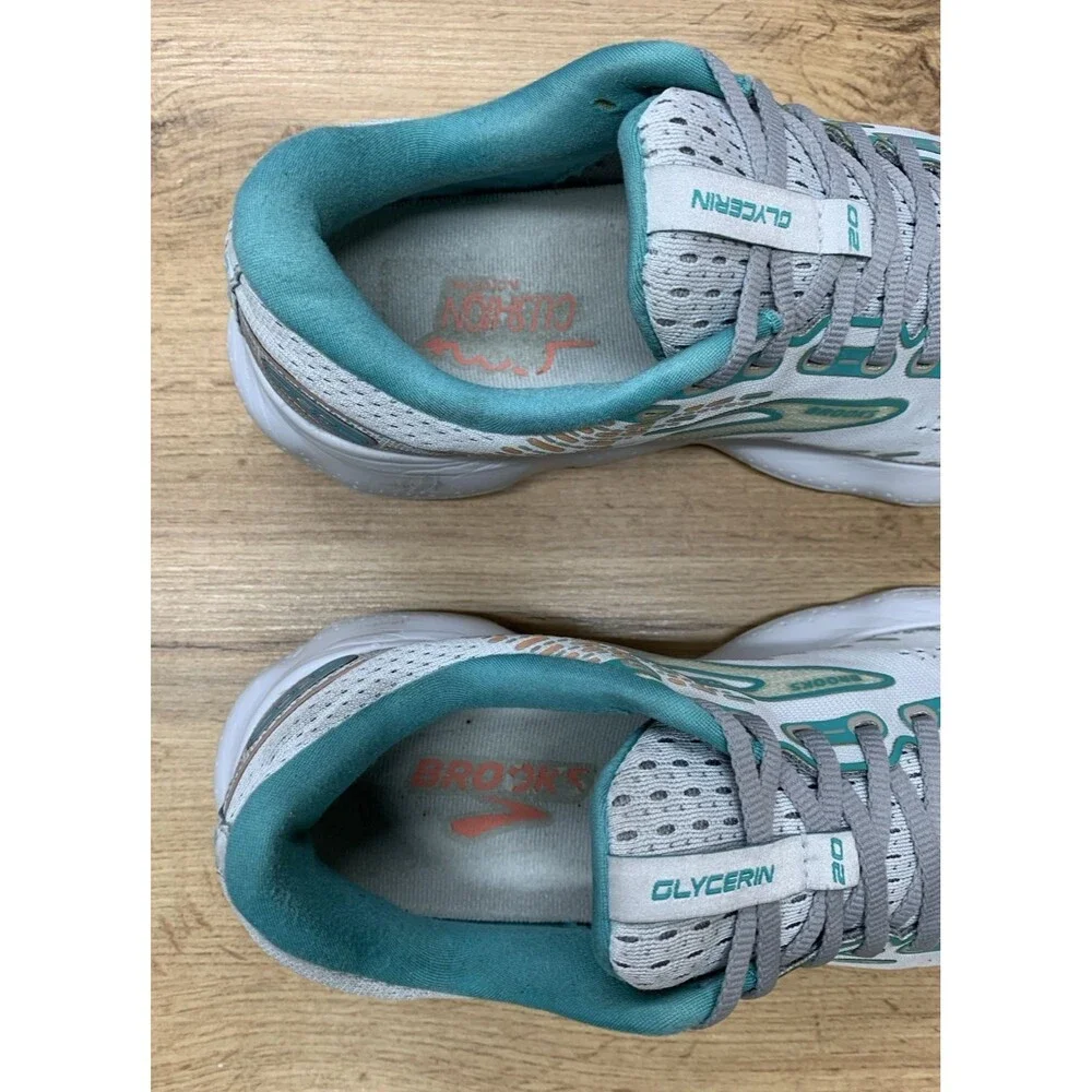 Brooks Glycerin 20 Womens Running Shoes White Aqua Coral Size 10.5 B 1203691B061
